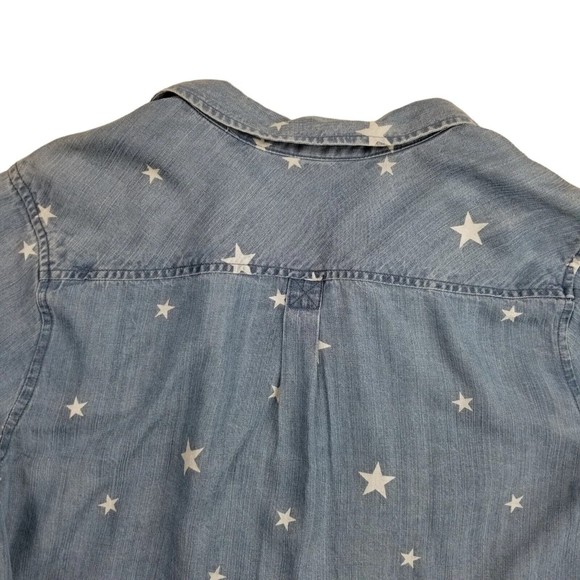 Natural Reflections Button Up Chambray Shirt Womens Sz M Star Print Blue Lyocell - Picture 11 of 14